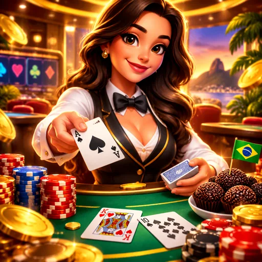 Mesa de blackjack ao vivo com cartas distribuídas pelo crupiê